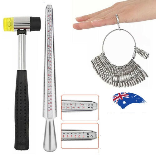 Sizer Finger Ring Gauge Jewelry Measuring Tool Stick Size Mandrel Set Silver - Lets Party