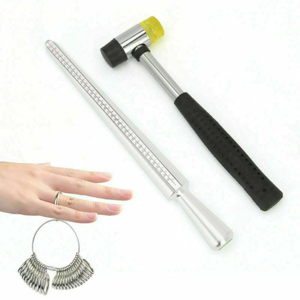 Sizer Finger Ring Gauge Jewelry Measuring Tool Stick Size Mandrel Set Silver - Lets Party