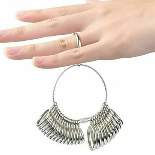 Sizer Finger Ring Gauge Jewelry Measuring Tool Stick Size Mandrel Set Silver - Lets Party