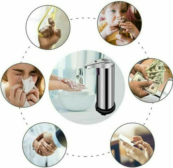 Auto Touchless Sensor Sanitiser Soap Dispenser Stainless Steel refillable 250ml - Lets Party