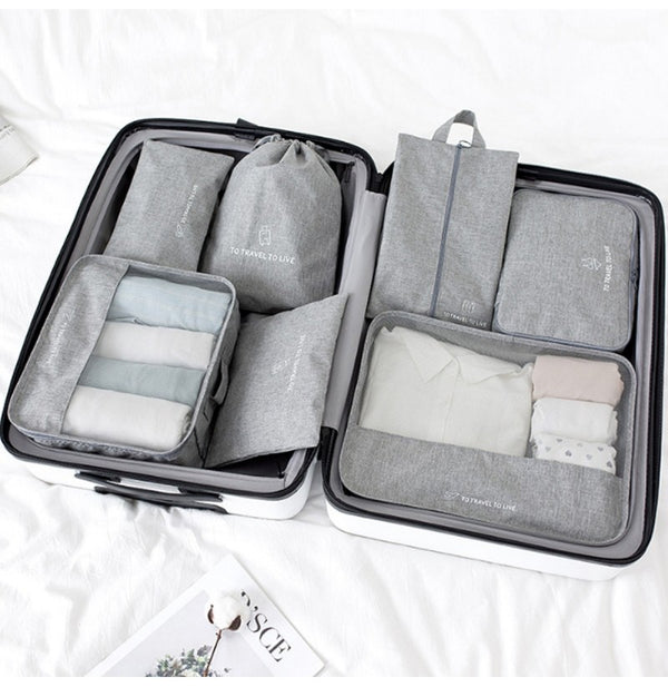 7Pcs Packing Cubes Travel Pouches Luggage Organiser Clothes Suitcase Storage Bag - Lets Party