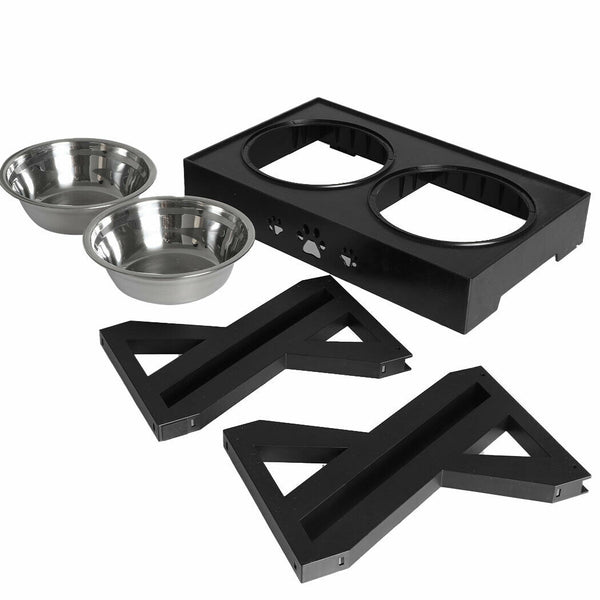 PaWz Elevated Pet Feeder Food Water Double Bowl Adjustable Height Raised Stand - Lets Party