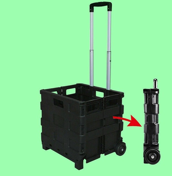 Grocery Basket Foldable Shopping Cart Trolley Pack & Roll Folding Crate Portable - Lets Party