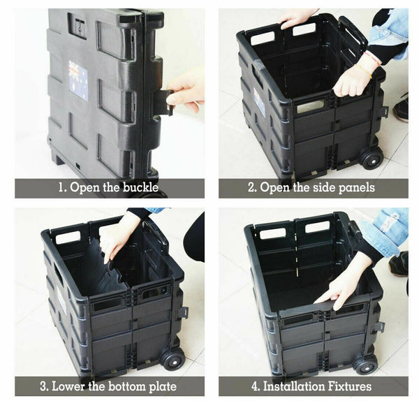 Grocery Basket Foldable Shopping Cart Trolley Pack & Roll Folding Crate Portable - Lets Party