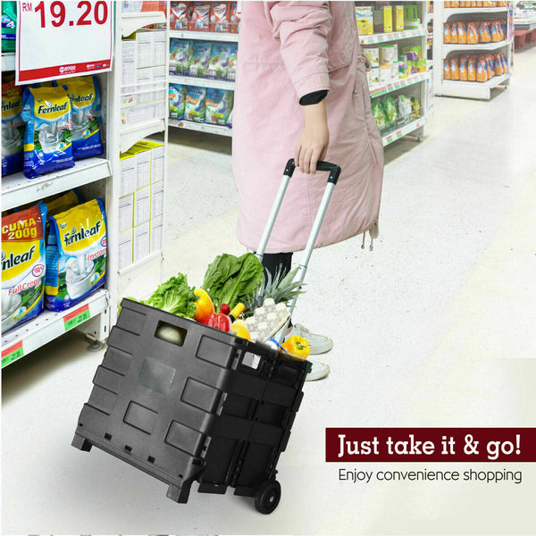 Grocery Basket Foldable Shopping Cart Trolley Pack & Roll Folding Crate Portable - Lets Party