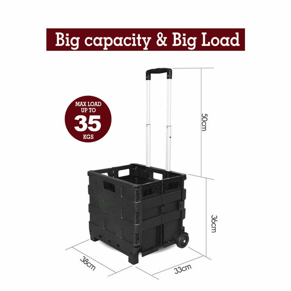 Grocery Basket Foldable Shopping Cart Trolley Pack & Roll Folding Crate Portable - Lets Party