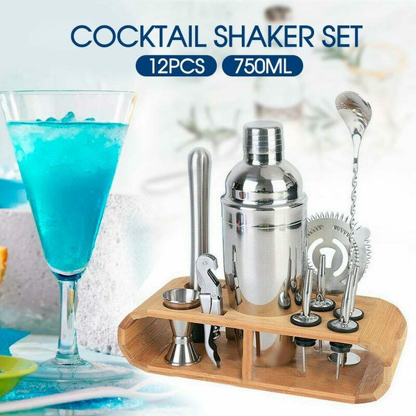 12Pcs Cocktail Shaker Set Mixer Martini Strainer Bartender Kit Spirits Maker Bar - Lets Party