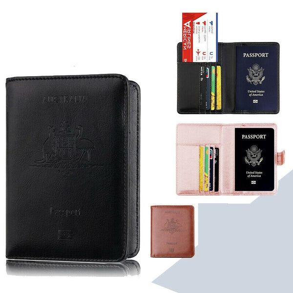 Slim Leather Travel Passport Wallet Holder Rfid Blocking Id Card Case Cover Au - Lets Party