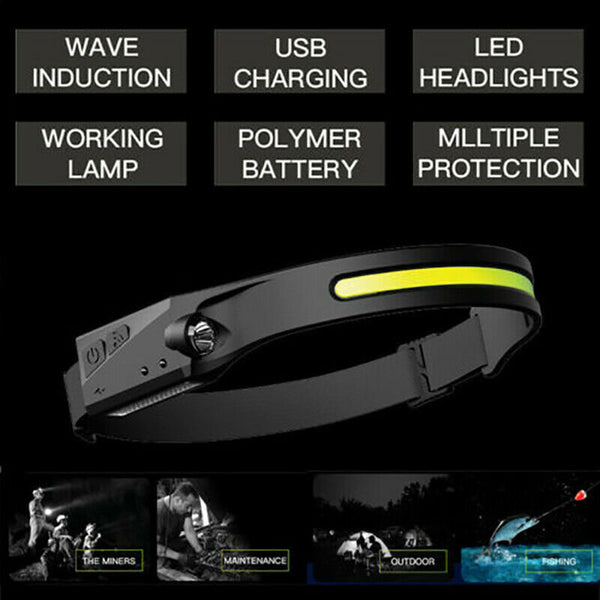 Cob Led Motion Sensor Head Torch Headlight Usb Waterproof Headlamp Rechargeable - Lets Party
