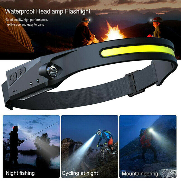 Cob Led Motion Sensor Head Torch Headlight Usb Waterproof Headlamp Rechargeable - Lets Party
