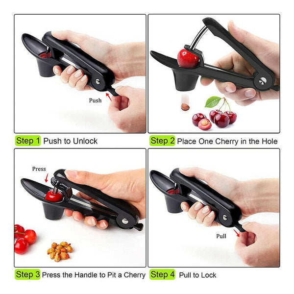 Cherry Pitter Clamp Seed Core Kitchen Tools Remover Olive Pit Black Stone AU - Lets Party