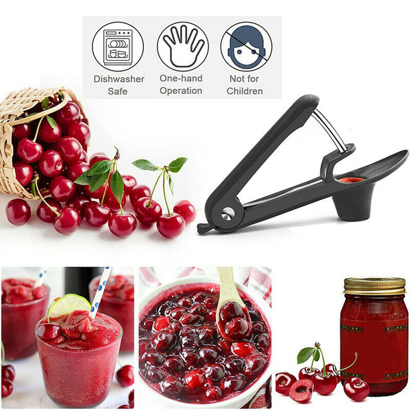 Cherry Pitter Clamp Seed Core Kitchen Tools Remover Olive Pit Black Stone AU - Lets Party