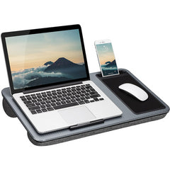 Cushioned Laptop Notebook Lap Desk with Phone Holder Mouse Pad Device Ledge Grey
