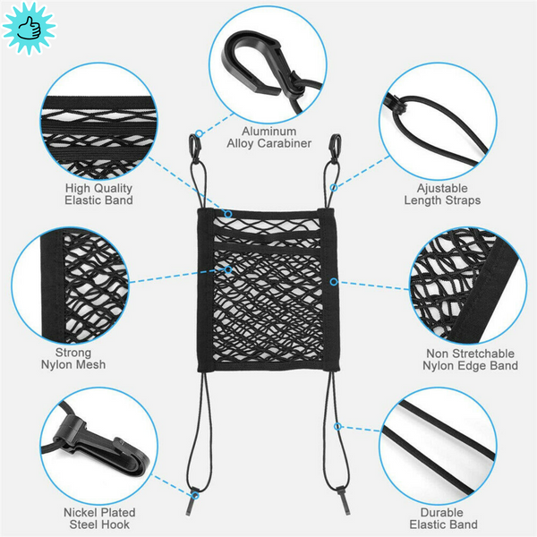 Mesh Net Bag Between Car Seat Storage Organizer & 2in1 Bottle Drink Cup Holder AU - Lets Party