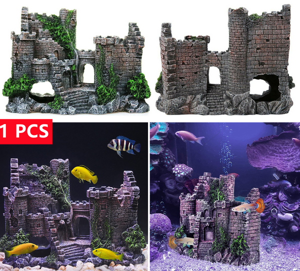 Aquarium Fish Tank Ancient Castle Tower Hide Cave Resin Building Rock Decoration - Lets Party