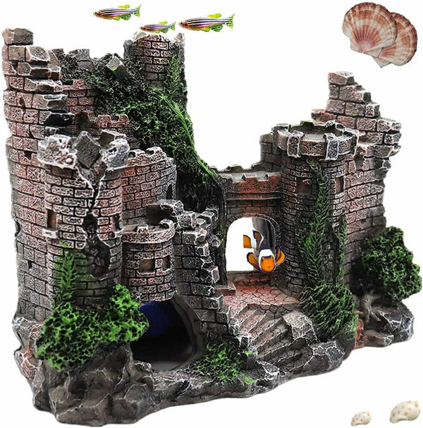 Aquarium Fish Tank Ancient Castle Tower Hide Cave Resin Building Rock Decoration - Lets Party