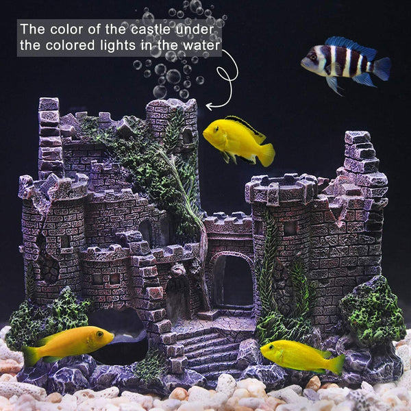 Aquarium Fish Tank Ancient Castle Tower Hide Cave Resin Building Rock Decoration - Lets Party