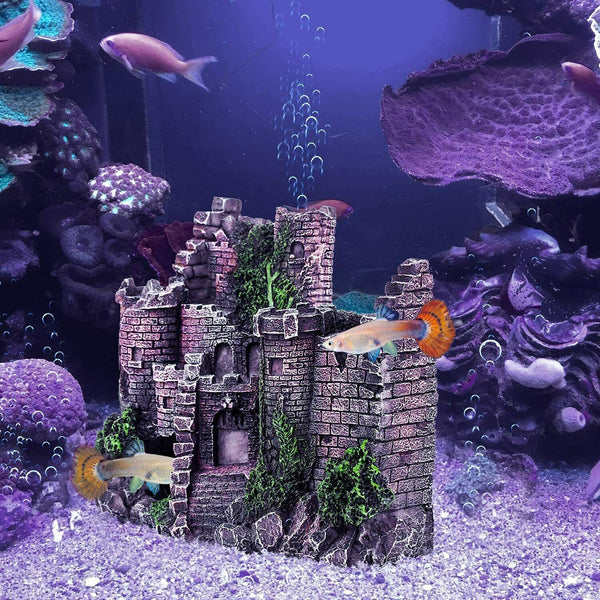 Aquarium Fish Tank Ancient Castle Tower Hide Cave Resin Building Rock Decoration - Lets Party