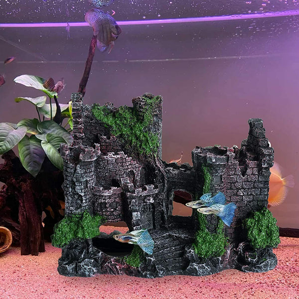 Aquarium Fish Tank Ancient Castle Tower Hide Cave Resin Building Rock Decoration - Lets Party