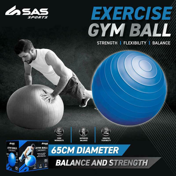 Exercise Gym Ball 65cm Anti Slip Texture Balance Strength Blue Au New - Lets Party