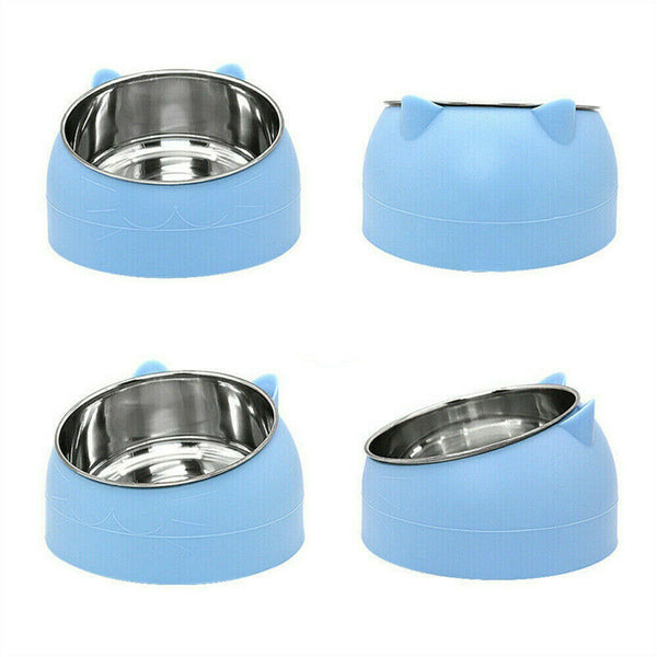 200ml Pet Cat Dog Bowl Tilted Food Water Feeder No Slip Raised Stainless Steel - Lets Party