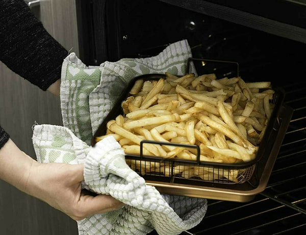 2x Oven Air Fry Chips Baking Crisper Basket Rack Non Stick Roasting Dish Veg - Lets Party