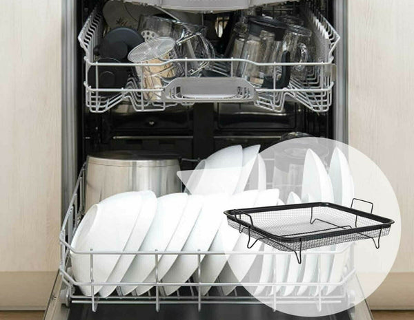 2x Oven Air Fry Chips Baking Crisper Basket Rack Non Stick Roasting Dish Veg - Lets Party