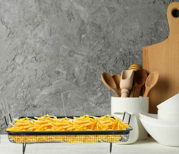 2x Oven Air Fry Chips Baking Crisper Basket Rack Non Stick Roasting Dish Veg - Lets Party