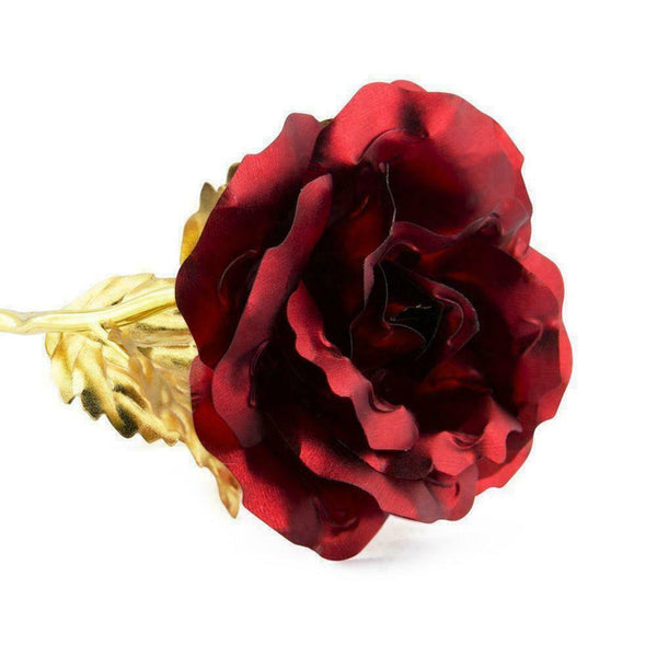 Gold Foil Plated Rose Flower 24K Dipped Decor With Stand Mothers Day Gift Red AL - Lets Party