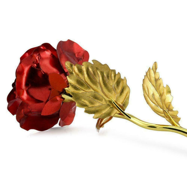 Gold Foil Plated Rose Flower 24K Dipped Decor With Stand Mothers Day Gift Red AL - Lets Party