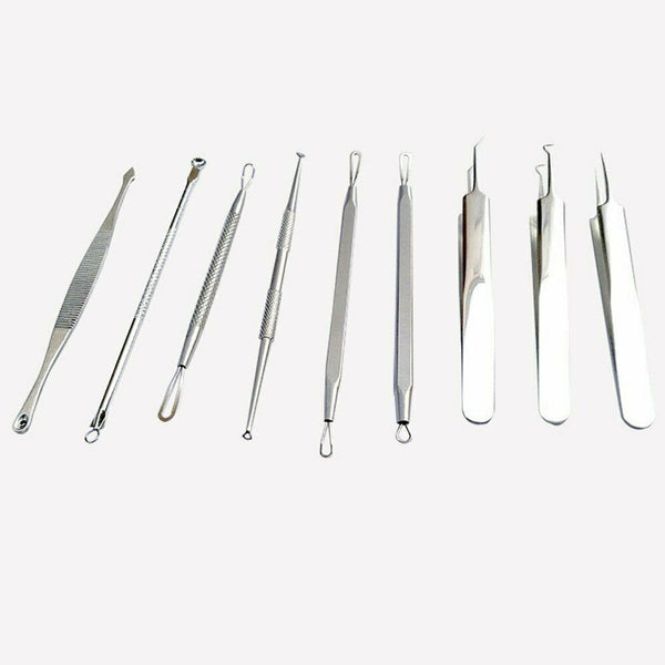 9 pcs Set Kit Blackhead Whitehead Acne Pimple Popper Extractor Remover Tools - Lets Party