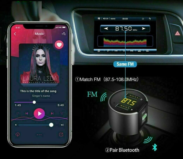 Wireless Bluetooth Car FM Transmitter LCD Radio MP3 Player 2 USB Ports Handsfree - Lets Party