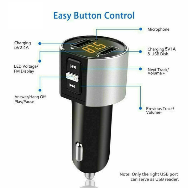 Wireless Bluetooth Car FM Transmitter LCD Radio MP3 Player 2 USB Ports Handsfree - Lets Party