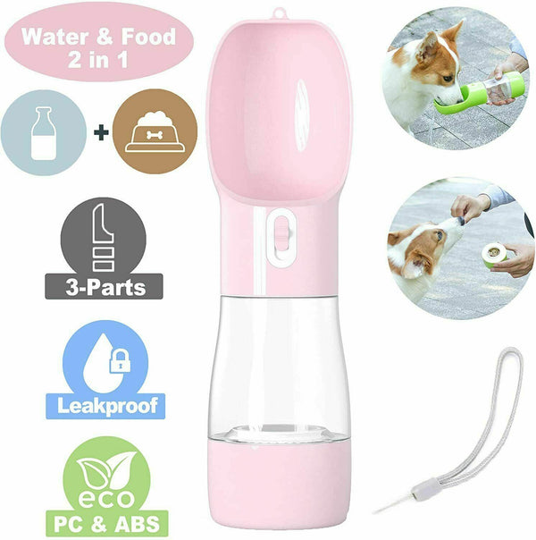 2 in1 Puppy Dog Cat Pet Water Bottle Cup Drinking Travel Outdoor Portable Feeder - Lets Party