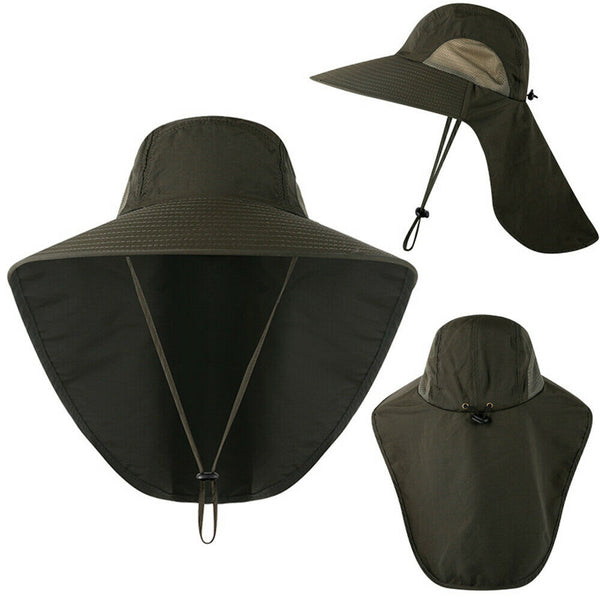 Mens Neck Flap Hat Wide Brim Unisex Hiking Fishing Sun Protection Outdoor Cap AU - Lets Party