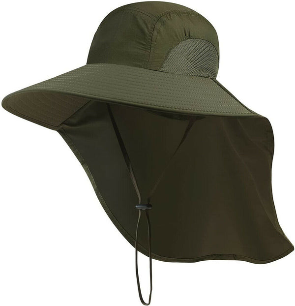 Mens Neck Flap Hat Wide Brim Unisex Hiking Fishing Sun Protection Outdoor Cap AU - Lets Party