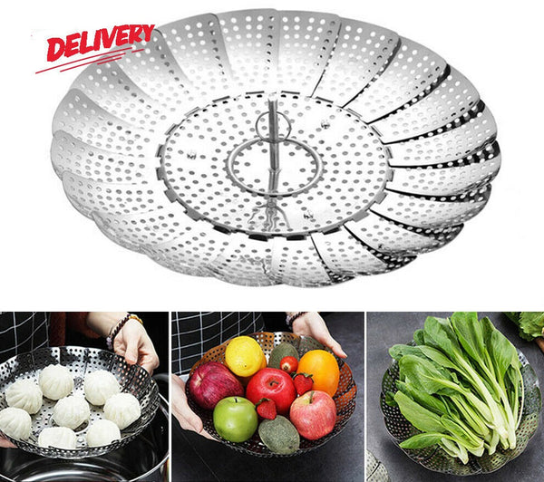 23cm Tray Mesh Cook Steam Vegetable Basket Stainless Steel Folding Steamer - Lets Party