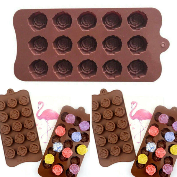 15 Cavity Silicone Flower Rose Chocolate Cake Mold Baking Ice Tray Baking Decor - Lets Party