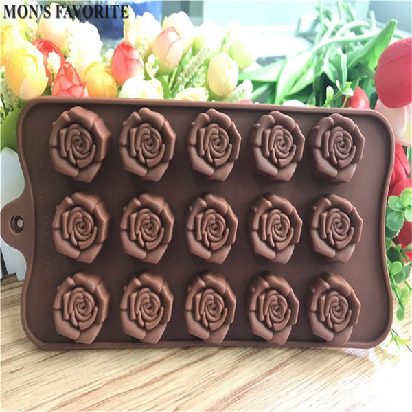 15 Cavity Silicone Flower Rose Chocolate Cake Mold Baking Ice Tray Baking Decor - Lets Party