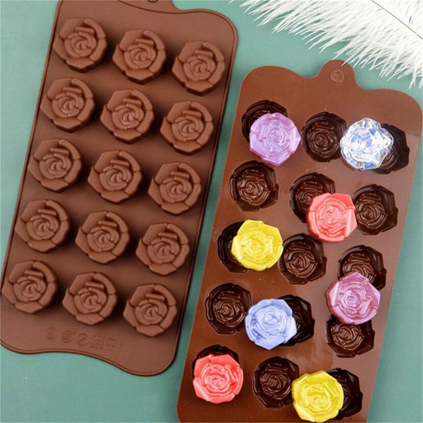 15 Cavity Silicone Flower Rose Chocolate Cake Mold Baking Ice Tray Baking Decor - Lets Party