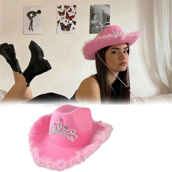 Pink Cowgirl Hat Cowboy Hat Felt Cowboy Costume Access Hat Play Dress Up Party - Lets Party