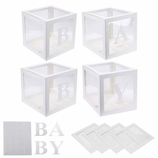 4x Baby Shower Gift Balloons Boxes Party Favours Decoration Cube Box Set Decor - Lets Party