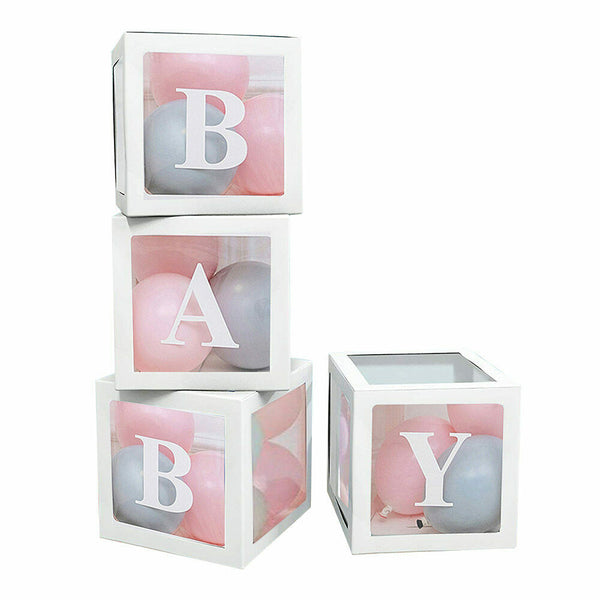 4x Baby Shower Gift Balloons Boxes Party Favours Decoration Cube Box Set Decor - Lets Party