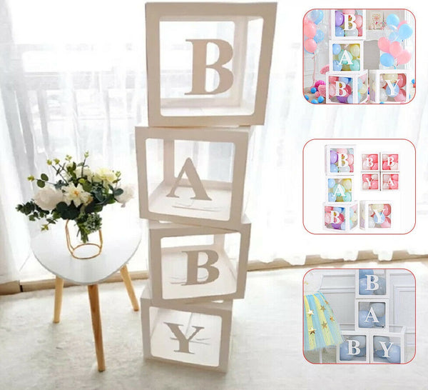 4x Baby Shower Gift Balloons Boxes Party Favours Decoration Cube Box Set Decor - Lets Party