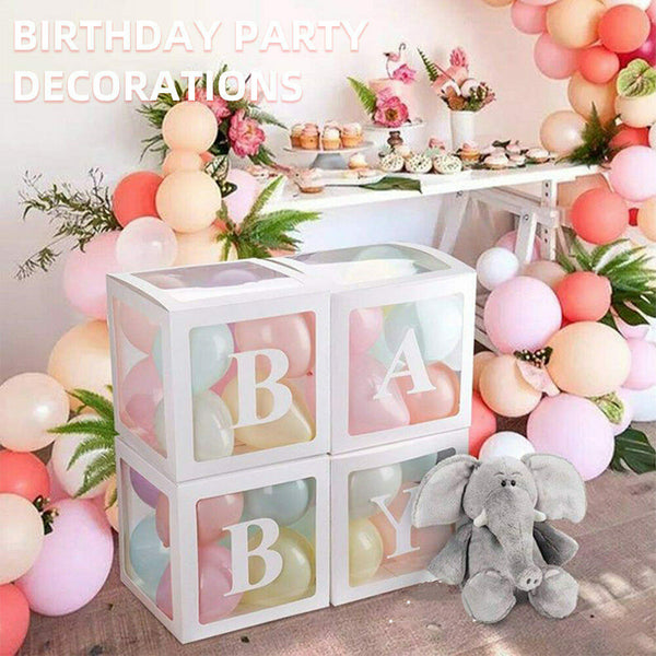 4x Baby Shower Gift Balloons Boxes Party Favours Decoration Cube Box Set Decor - Lets Party