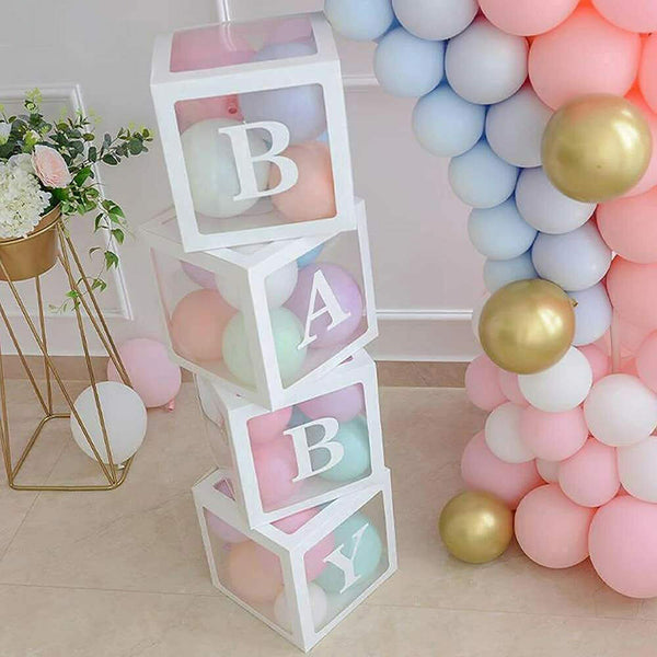 4x Baby Shower Gift Balloons Boxes Party Favours Decoration Cube Box Set Decor - Lets Party