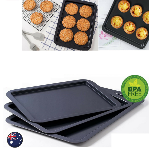 3pcs Non-stick Cookie Sheet Oven Baking Tray Biscuit Swiss Roll Pan Carbon Steel - Lets Party