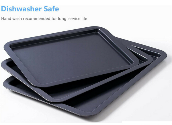 3pcs Non-stick Cookie Sheet Oven Baking Tray Biscuit Swiss Roll Pan Carbon Steel - Lets Party