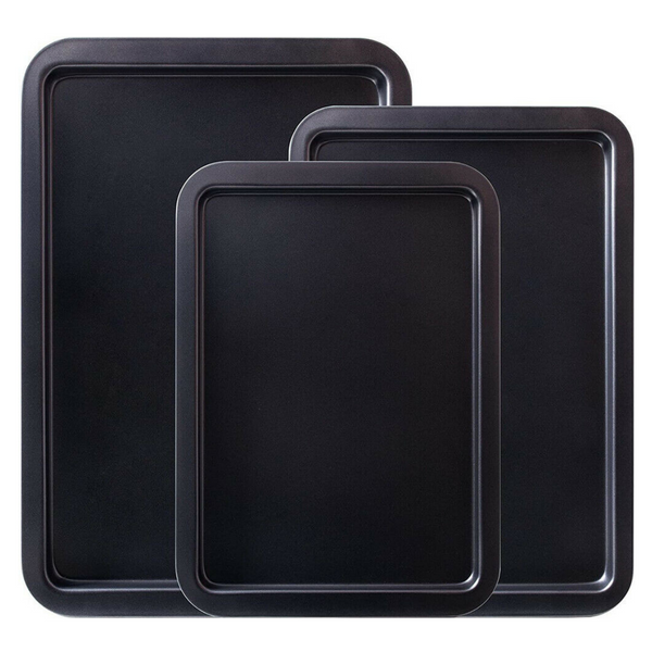 3pcs Non-stick Cookie Sheet Oven Baking Tray Biscuit Swiss Roll Pan Carbon Steel - Lets Party