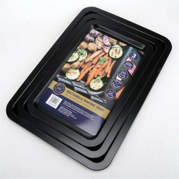 3pcs Non-stick Cookie Sheet Oven Baking Tray Biscuit Swiss Roll Pan Carbon Steel - Lets Party